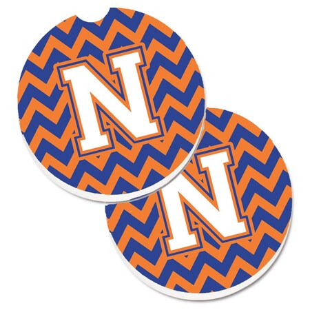 Carolines Treasures Letter N Chevron Blue and Orange No.3  Cup Holder Car Coaster, PK2 CJ1060-NCARC